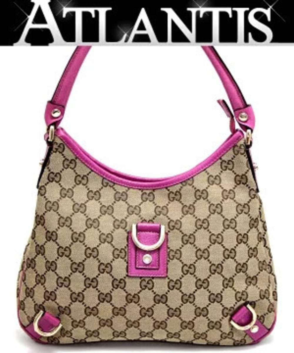 Gucci Abbey Handbag Hobo Bag GG Canvas Brown x Pink
